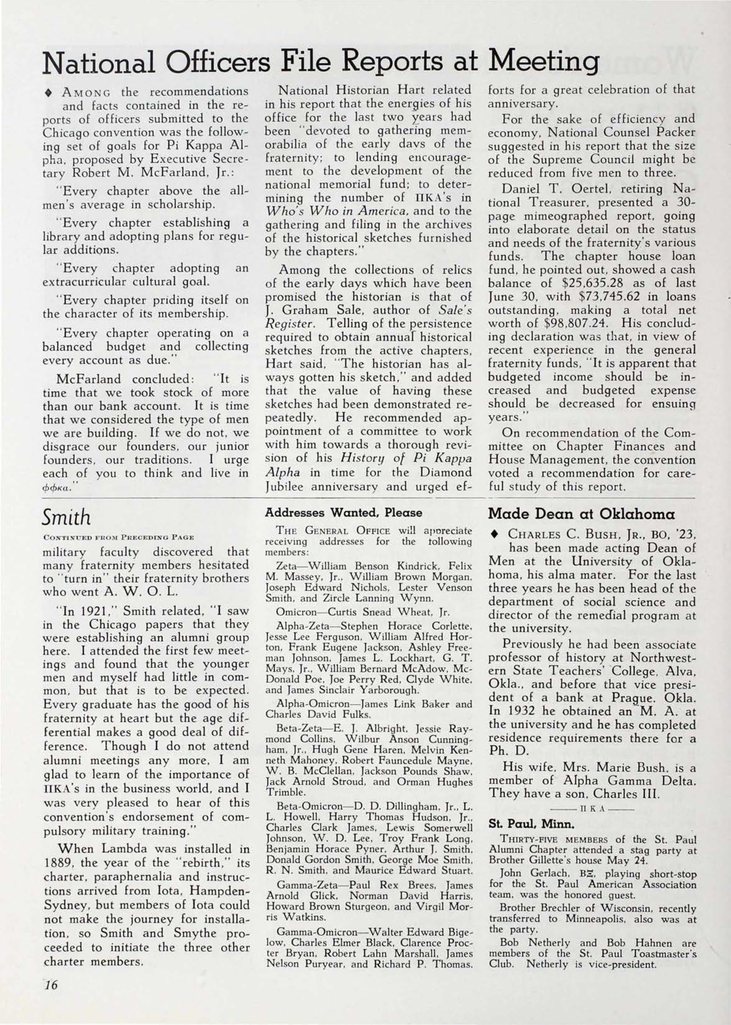 National Officers File Reports At Meeting